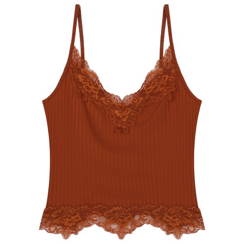 Women Lace V Neck Spaghetti Strap Vest Crop Top Summer Ribbed Knitted Tank Tops - Bild 53 von 53