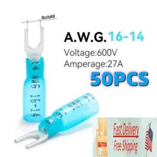 50PCS Heat Shrink Fork Connectors Crimp Fork Terminals Blue 16-14AWG 8 Stud