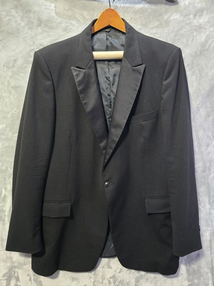 复古 After 6 Tuxedo 夹克 46L 裤子 39-41x 34 背心中号黑色缎面条纹 — 第 2/4 张图片