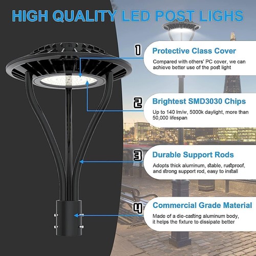 150W LED Post Top Light Outdoor Circular Garden Parking Lot Pole Street Lighting - Picture 9 of 13