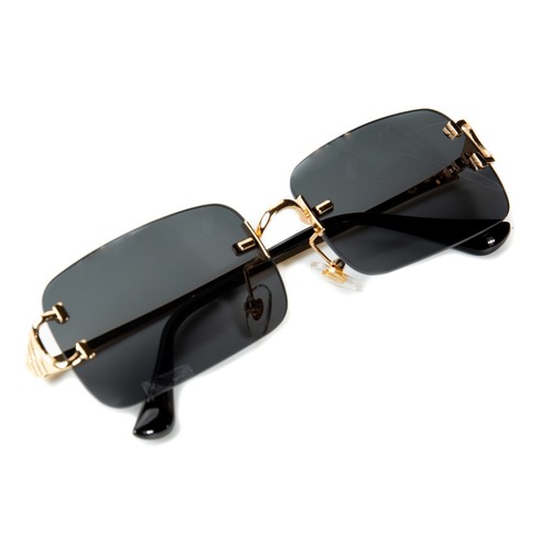 Vintage Black Gradient Tint Gold Frame Men's Women's Hip Hop Rimless Sunglasses - Picture 4 of 6