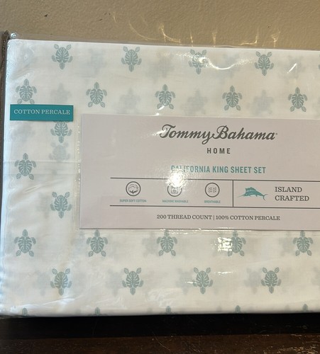 NEW 4pc Tommy Bahama California King Sheet Set Tropical Turtle Cotton Percale - Picture 2 of 3