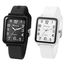Boys Girls Rectangle Quartz Sports Wrist Watch Silicone Band Easy to Read Dial