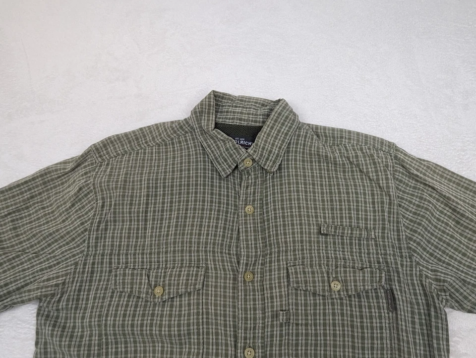 Camisa Woolrich Para Hombre Mediana Verde Rayas Abotonada Manga Corta Exterior Ventilada Foto 2 de 4