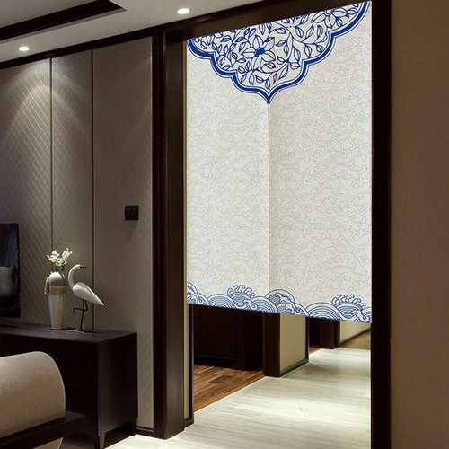 Chinese Door Curtains Noren Doorway Partition Cotton Linen Blend Room Divider - Foto 5 di 21