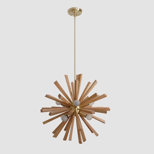 Italian Sputnik Chandelier Contemporary Wooden Brass Ceiling Light Fixture by LD - Picture 5 of 7