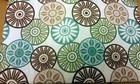 PRINTED LINEN Tablecloth 60"x84" Oblong (6-8 ppl)NOT SO BRIGHT COLORS CIRCLES,BH