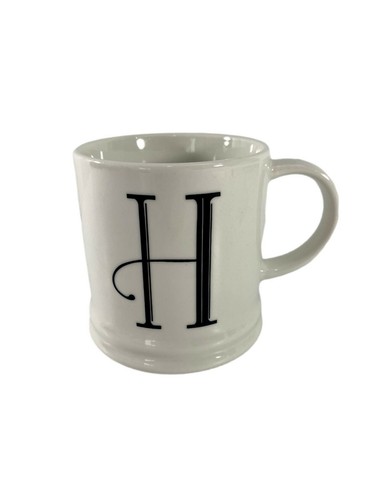 Letter H Monogrammed Coffee Tea Mug White Black Lettering 14 oz Porcelain - Picture 1 of 6