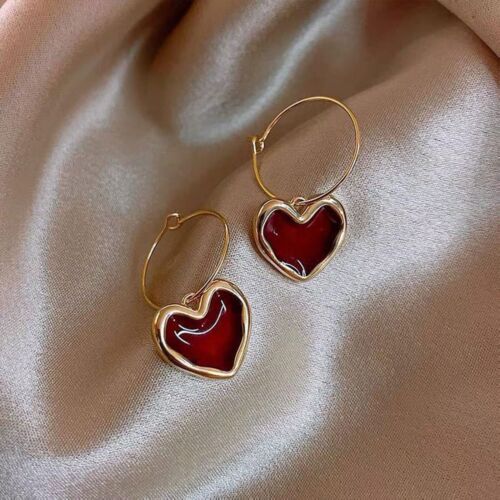 Heart Earrings Valentines Earrings for Women Rhinestone Heart Earrings Red He... - Picture 4 of 7