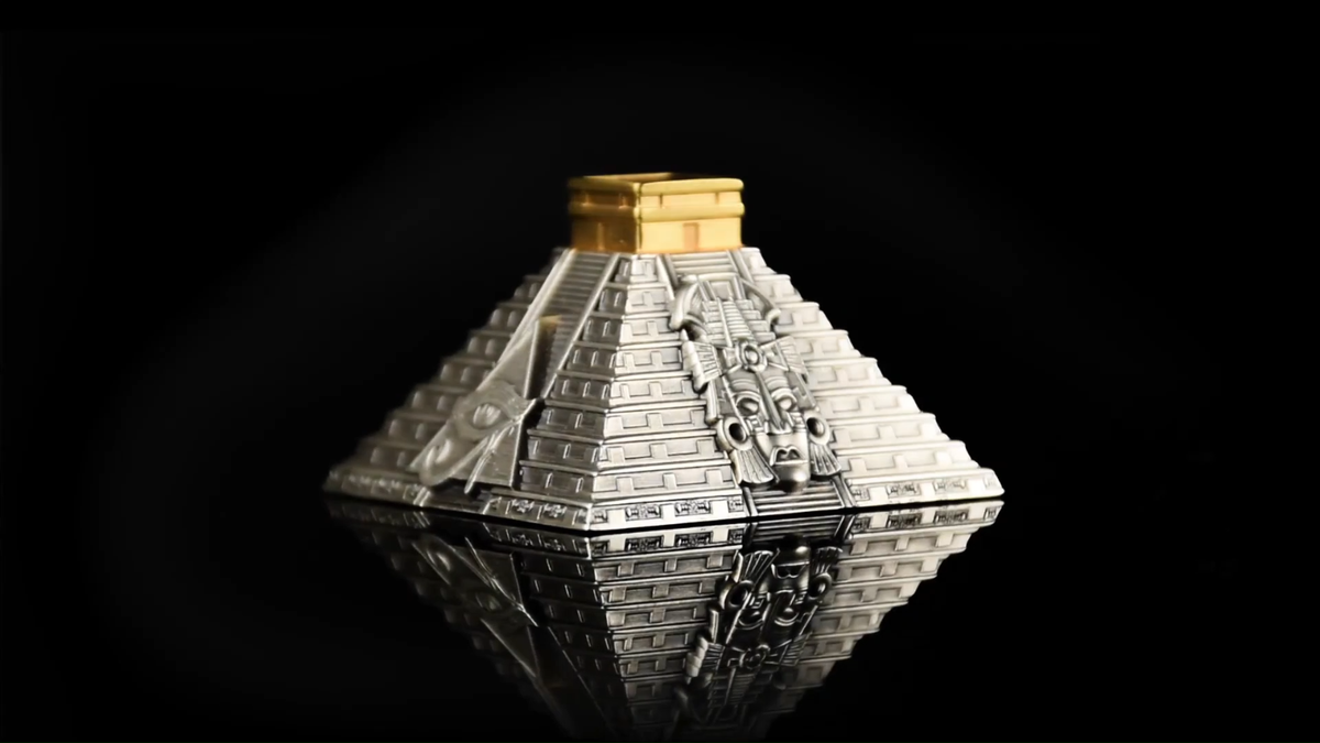 MAYAN PYRAMID OF CHICHEN ITZA 5 Oz Silver Coin 50 Cordobas
