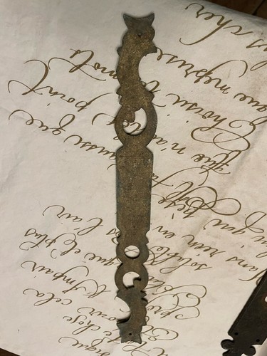 French Antique Brass keyhole Surround escutcheon Gold Brass Peacock 11” 1800s - Picture 12 of 14