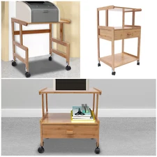 Wood Color Rolling Printer Cart Storage Rack Shelf 3 Tier Portable Printer Stand