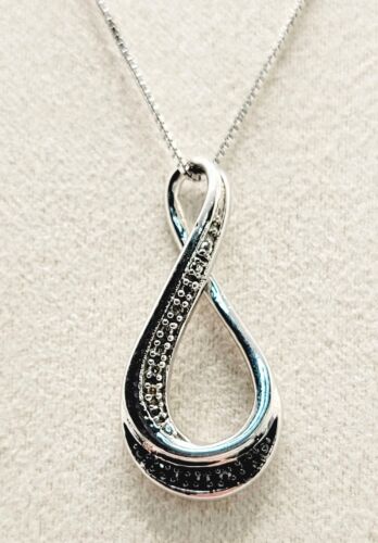 Black & White Diamond Infinity Pendant Necklace 925 Sterling Silver 18" Signed - Picture 3 of 9