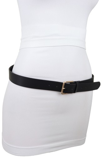 Women Black Faux Leather Waistband Belt Gold Metal Infinity Charm Buckle Fit S M - Bild 9 von 12