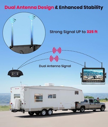 Wireless RV Backup Camera for Furrion Systems: 7" DVR HD 1080P Split Monitor 4CH - Picture 3 of 7