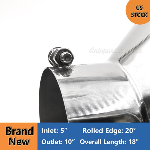 5" Inlet 10" Outlet 18" Long Stainless Steel Rolled Edge 20° Exhaust Tip Diesel - Picture 4 of 7