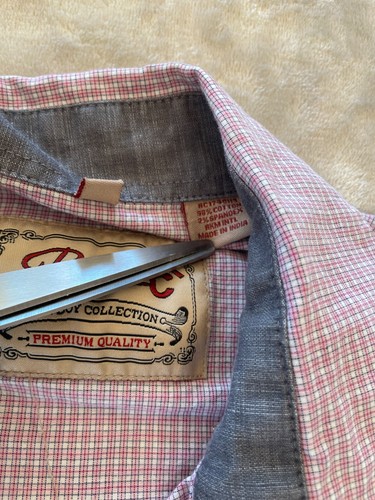 Rafter C Cowboy Collection Shirt Medium Pink PlaidPearl Snap Long Sleeve Pockets - Picture 8 of 10