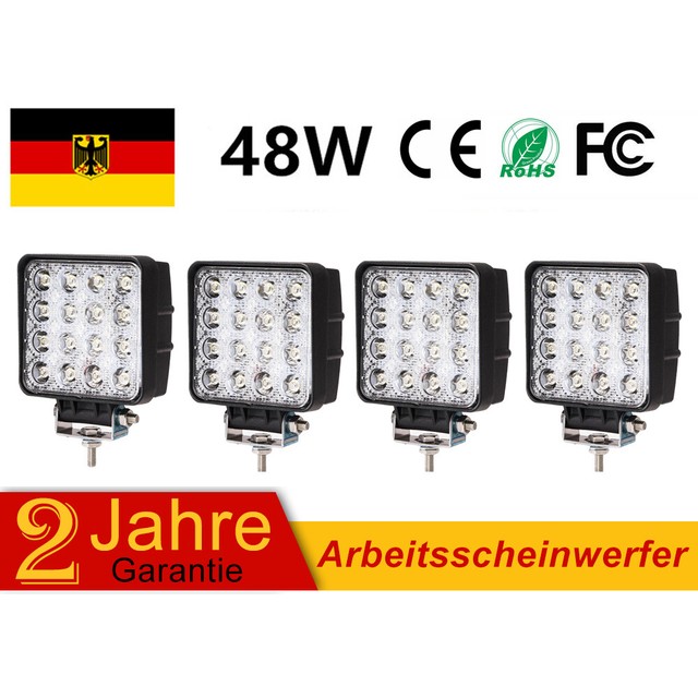 4X 48W LED Arbeitsscheinwerfer Offroad Scheinwerfer für JEEP Bagger SUV 12V-24V