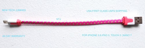 SHORT 8" Flat Braided USB Charger data Cable power for iPhone X 8 7 6 Plus 5s 5c - Picture 5 of 13