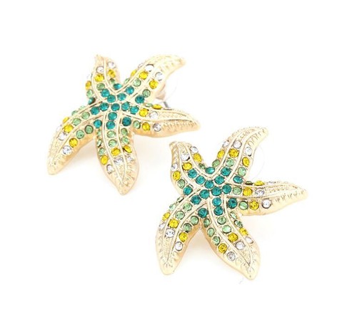 New Betsey Johnson Green rare Alloy Rhinestone Crystal starfish Ear Earrings - Photo 3 sur 6