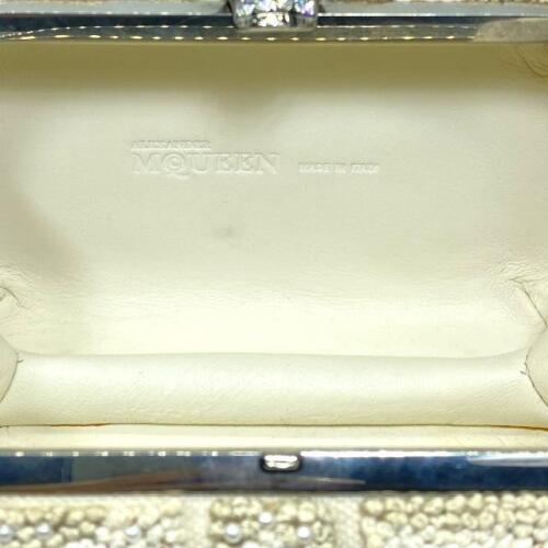 Alexander McQueen Skull Britannia Clutch Handbag Ivory Jacquard Pearl Rhinestone - Picture 6 of 9