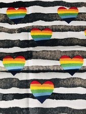 Rainbow PRIDE Fabric Heart Grey White WaterColor Stripe Love Is Love 21 x44
