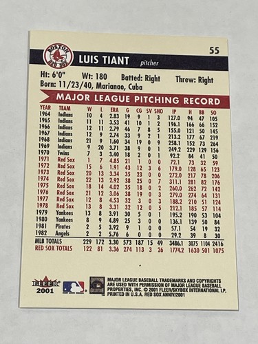 2001 Fleer Boston 100th Anniversary Baseball #55 - Luis Tiant - Boston Red Sox - Picture 2 of 2