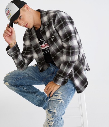 Aeropostale Herrenshirt Gr. S langarm geknöpft vorne kariert SCHWARZ/WEISS - Bild 3 von 5