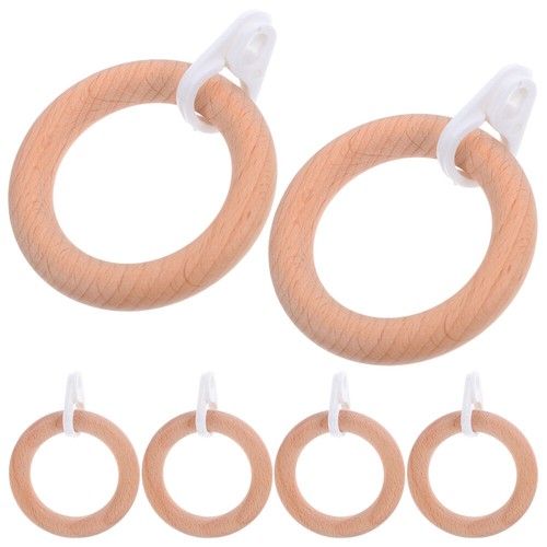 6Pcs Wooden Curtain Pole Rings Shower Curtain Rings Farmhouse Curtain Drapery - Picture 2 of 12