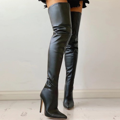 Ladies High Heel Zip Stiletto Pointy Sexy Over Knee Thigh High Boots Nightclub - Imagen 8 de 15