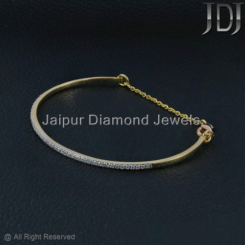Solid 18K Yellow Gold Natural White Diamond Minimalist Jewelry Chain Bracelet - Picture 4 of 9