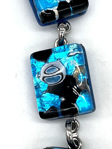 Signiert Murano Italien Glas blau schwarz abstrakt Folie Kunst Glas Fliese Armband - Bild 7 von 11