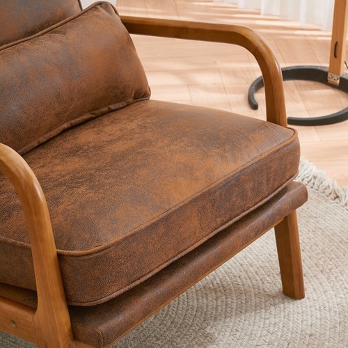 Oak Modern Accent Arm Chair PU Leather Single Sofa Seat Leisure Living Room - Picture 7 of 21