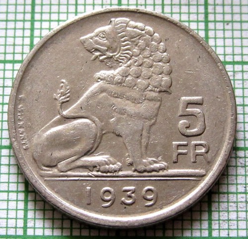 BELGIUM LEOPOLD III 1939 5 FRANCS, BELGIE BELGIQUE NICKEL WWII coinage - Picture 5 of 6