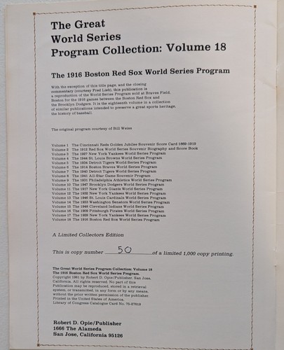 1916 World Series 20 page Score Book Reproduction (1981) 50/1000 - Picture 14 of 15