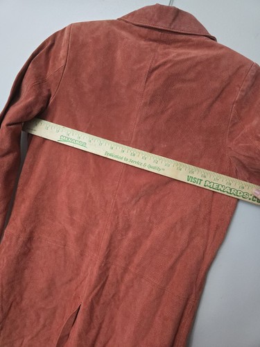 Dialogue SZ Small Orange Suede Leather Knee Length Trench Coat - Picture 9 of 14