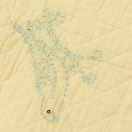 Edredón de colección 1934 azul pájaros marfil bordado puntada a mano borde de cadena 71,5X81 - Imagen 9 de 18