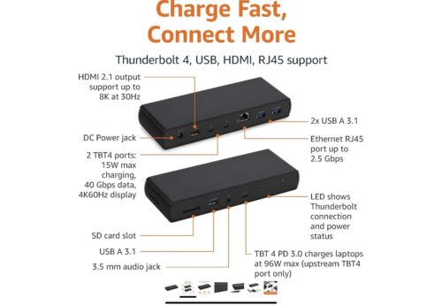 Amazon Basics Thunderbolt4/USB4 Pro Docking Station,2xTBT4,1xHDMI2 - Picture 3 of 7