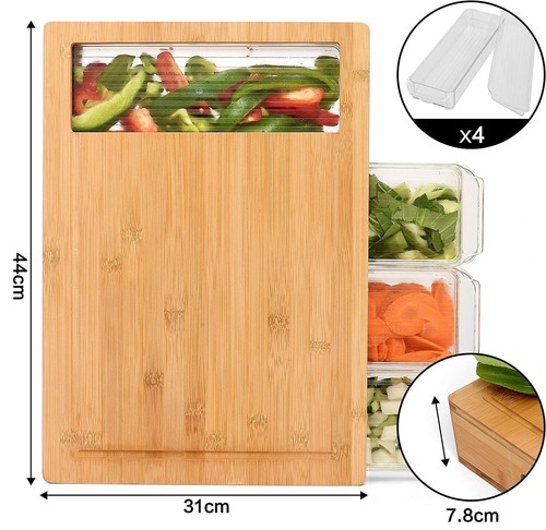 Bamboo Cutting Board Meat Cheese Olives Wine Knife Set 4 Container Serving Tray - Picture 10 of 10