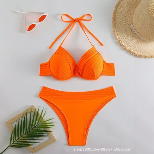 Swimsuit 2025 Solid Color Sexy Bikini Women's Split Swimsuit Beach Bikini - Picture 18 of 22