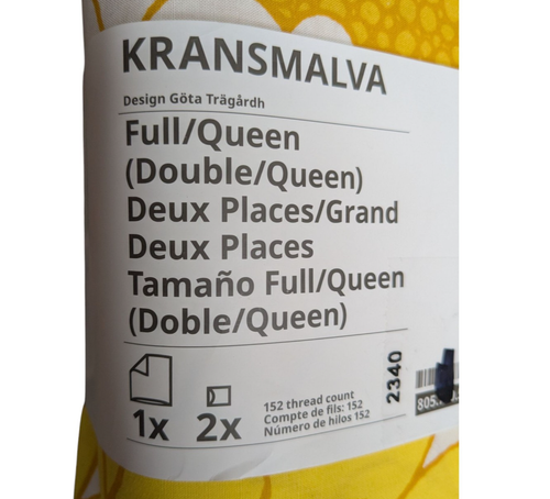New Ikea Kransmalva Full/Queen Duvet Cover 2 Pillowcase Set Yellow Floral White - Bild 3 von 11