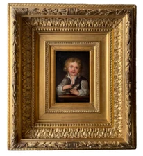 18th Circle Joshua REYNOLDS - Huge Realist Oil Panel - Portrait Child with Cat