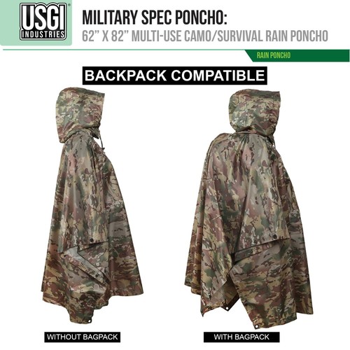 USGI Industries Military Style Multi-Use Rip Stop Rain Poncho (Colors Available) - Picture 24 of 47