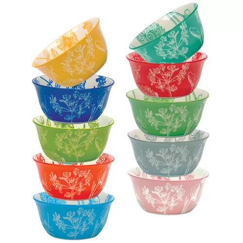 Certified Botanical Bowl Set 10 Piece Stoneware Dishwasher Safe - Picture 2 of 4