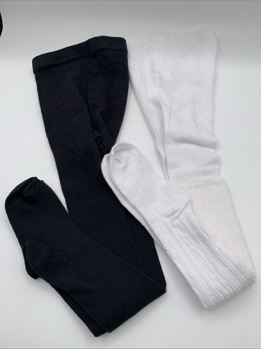 2x Girls Size 12-24 Months Black & White Cotton & polyester Blend Tights