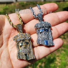 Iced Hip Hop Gold Silver Jesus Head Pendant  4mm 24" Rope Chain Bling Necklace