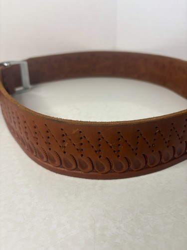 Hand Tooled Leather Belt W/ Leaves, Zigzag, Flower - Picture 5 of 6