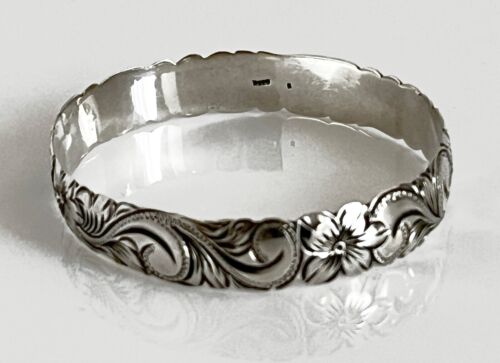 VTG. Sterling Silver Engraved Flowers Branches Bangle Bracelet 2 1/2" Dia 25 Gr. - Picture 3 of 5