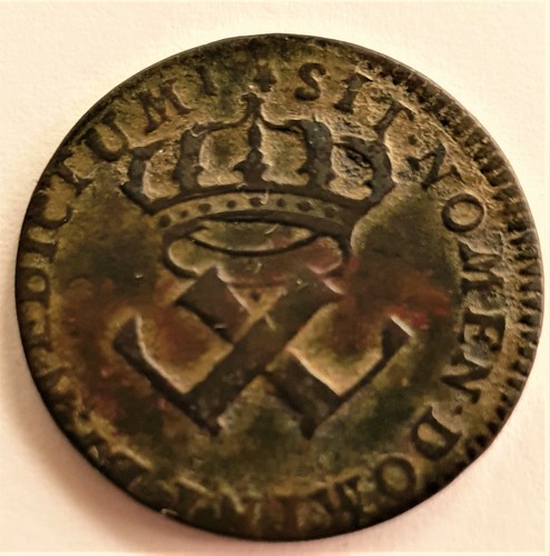 FRANZÖSISCHE KOLONIEN - 9 DEN 1721 H LA ROCHELLE - SCHÖNE BRAUN-GRÜNLICHE PATINA - Bild 1 von 2