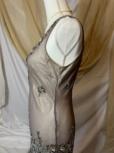 VTG Scala 2PC Silk Beaded Dress Drop Waist Fairy Grey Gown Large Fairy Formal - Picture 7 of 19